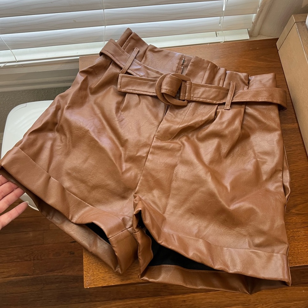 Brown High Wasted Leather Shorts
